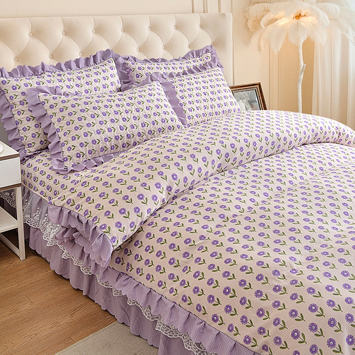 91家纺网 家纺一手货源 找家纺 梦柏家纺 2024新款亲肤泡泡棉夹棉床盖夏被四件套 小雏菊