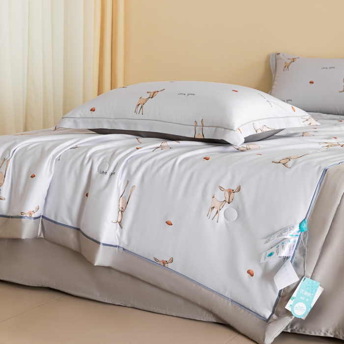 91家纺网 家纺一手货源 找家纺 2024新A类40S天丝莫代尔夏被四件套竹纤维凉感空调被卡通儿童夏凉被被子被芯吉祥鹿
