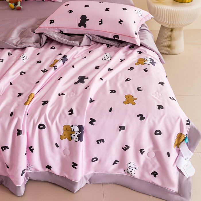 91家纺网 家纺一手货源 找家纺 2024新A类40S天丝莫代尔夏被四件套竹纤维凉感空调被卡通儿童夏凉被被子被芯贴贴狗