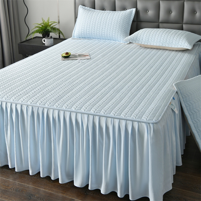 91家纺网 家纺一手货源 找家纺 鑫钰 2024新款10mm加厚天丝乳胶凉席床裙款 床裙款-天空蓝