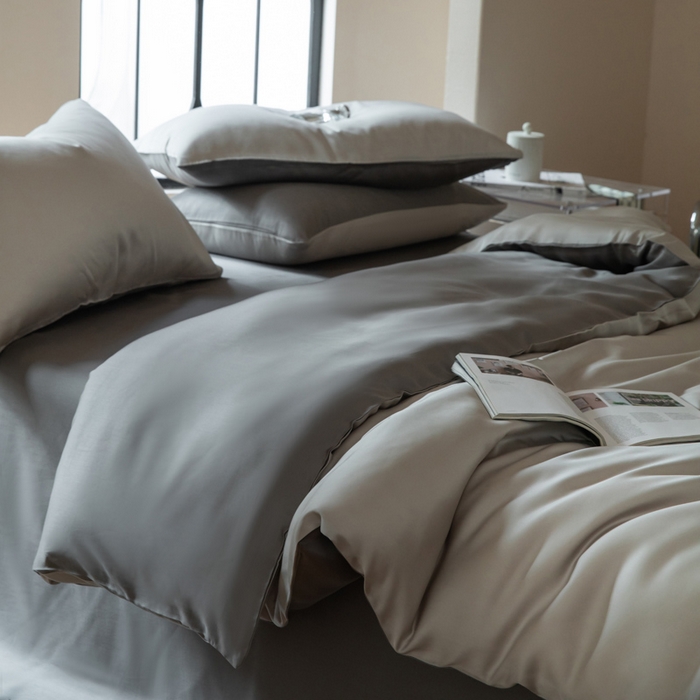 91家纺网 家纺一手货源 找家纺 佳汐蓝 2024新款AB版高支高密莱赛尔兰精天丝柔系列 单枕套 实拍图 柔-椰子灰+经典灰