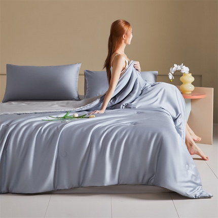 91家纺网 家纺一手货源 找家纺 （总）佳汐蓝 2024新款高支高密兰精天丝纯色双拼夏被四件套