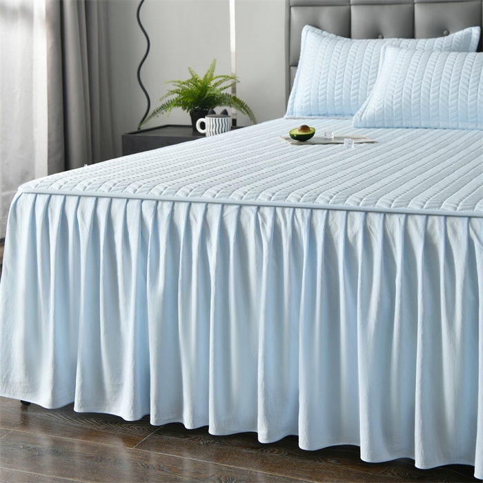 91家纺网 家纺一手货源 找家纺 鑫钰 2024新款10mm加厚天丝乳胶凉席床裙款 床裙款-天空蓝