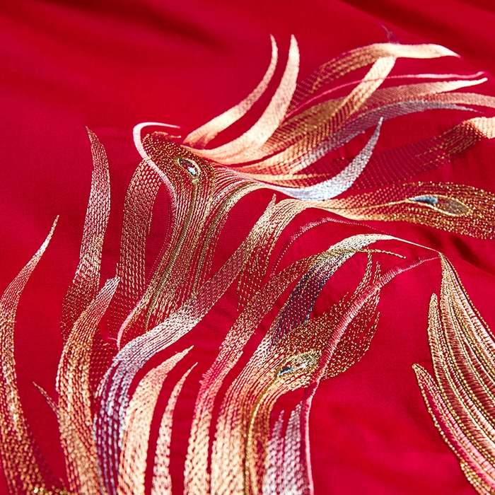 91家纺网 家纺一手货源 找家纺 晶缦家纺 2024纯棉全棉60支贡缎长绒棉刺绣花婚庆四件套--绣花贴边床单款 龙凤双喜