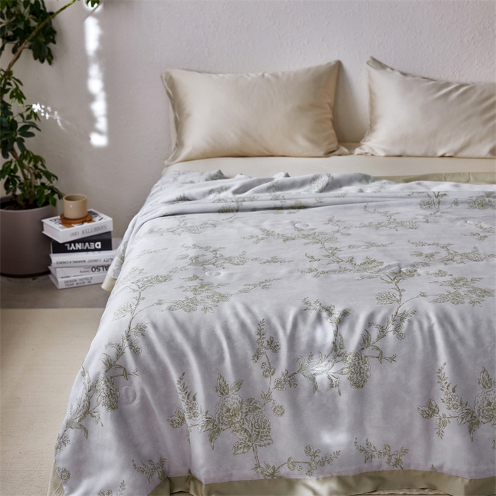 91家纺网 家纺一手货源 找家纺 安莱生活 2024新款莱赛尔天丝50支宽边工艺款单夏被被子被芯 美人焦-绿