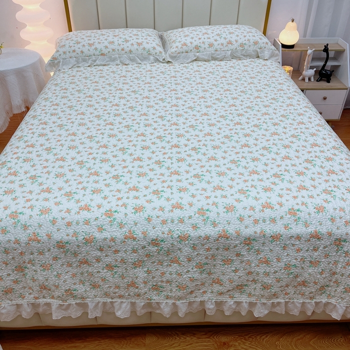 91家纺网 家纺一手货源 找家纺 暖居 2024新款砂洗棉花被套全棉床盖四件套绗缝夹棉纯棉床盖三件套 木兮