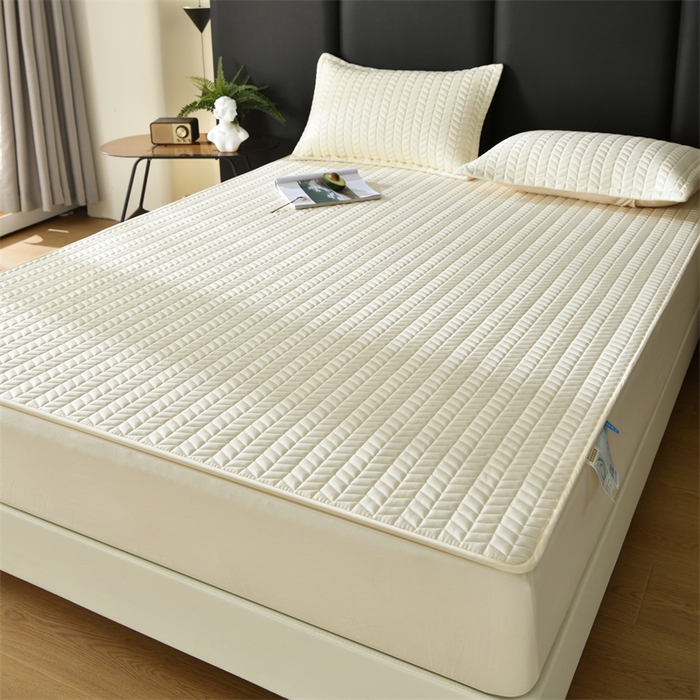 91家纺网 家纺一手货源 找家纺 鑫钰 2024新款10mm加厚天丝乳胶凉席床笠款 浅米黄