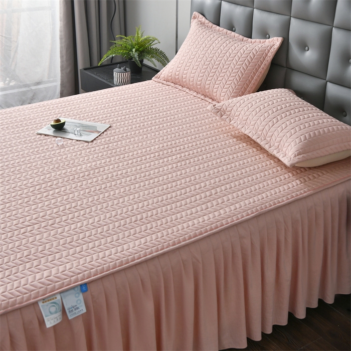 91家纺网 家纺一手货源 找家纺 鑫钰 2024新款10mm加厚天丝乳胶凉席床裙款 床裙款-少女粉