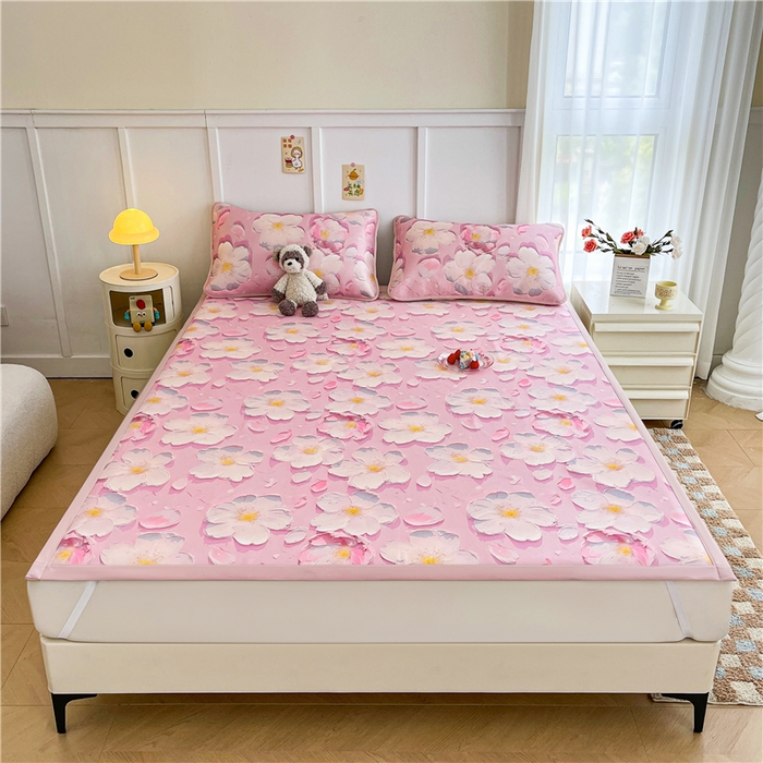 91家纺网 家纺一手货源 找家纺 喜居 2024新款A类凉感冰丝凉席 桃花朵朵