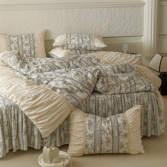 91家纺网 家纺一手货源 找家纺 婳庭家居 2024新款法式全棉四件套 浅薇