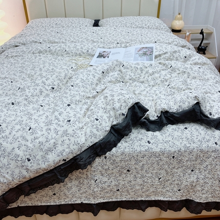 91家纺网 家纺一手货源 找家纺 暖居 2024新款砂洗棉花被套全棉床盖四件套绗缝夹棉纯棉床盖三件套 南法假日