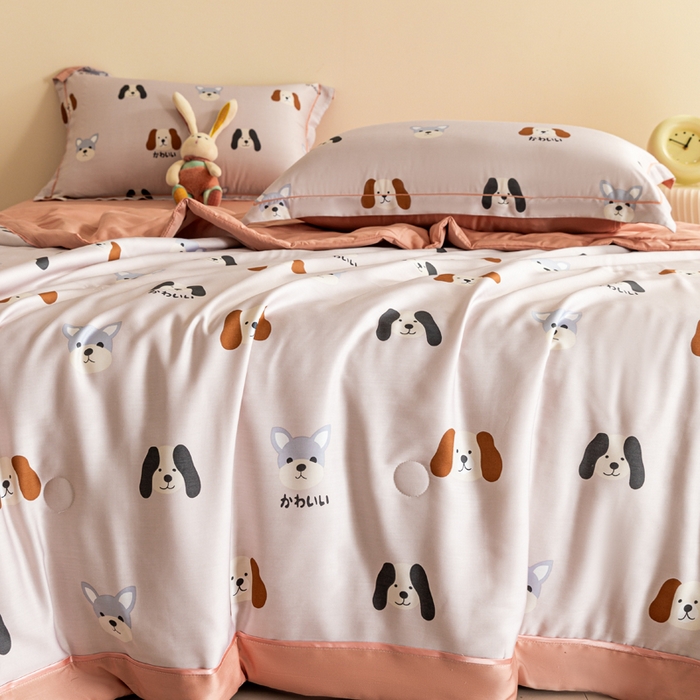 91家纺网 家纺一手货源 找家纺 2024新A类40S天丝莫代尔夏被四件套竹纤维凉感空调被卡通儿童夏凉被被子被芯布莱克