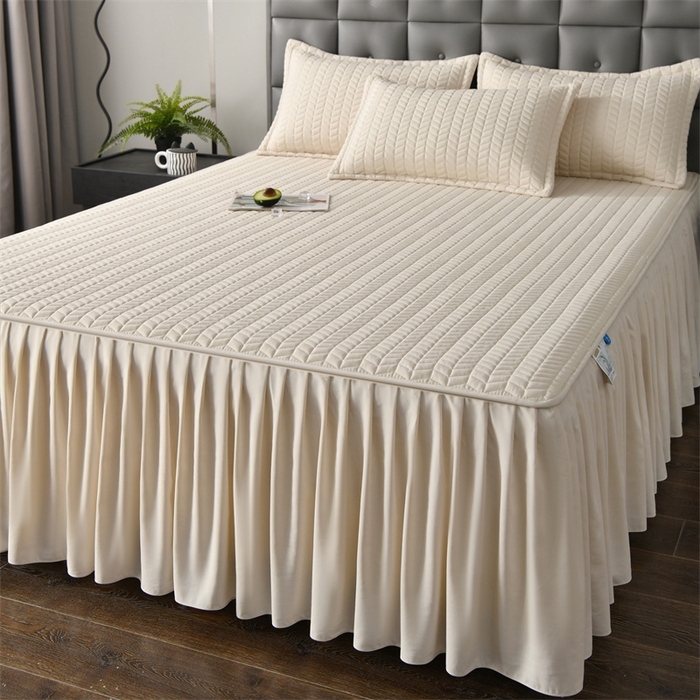 91家纺网 家纺一手货源 找家纺 鑫钰 2024新款10mm加厚天丝乳胶凉席床裙款 床裙款-香槟金