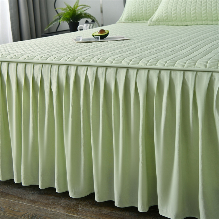 91家纺网 家纺一手货源 找家纺 鑫钰 2024新款10mm加厚天丝乳胶凉席床裙款 床裙款-清新绿