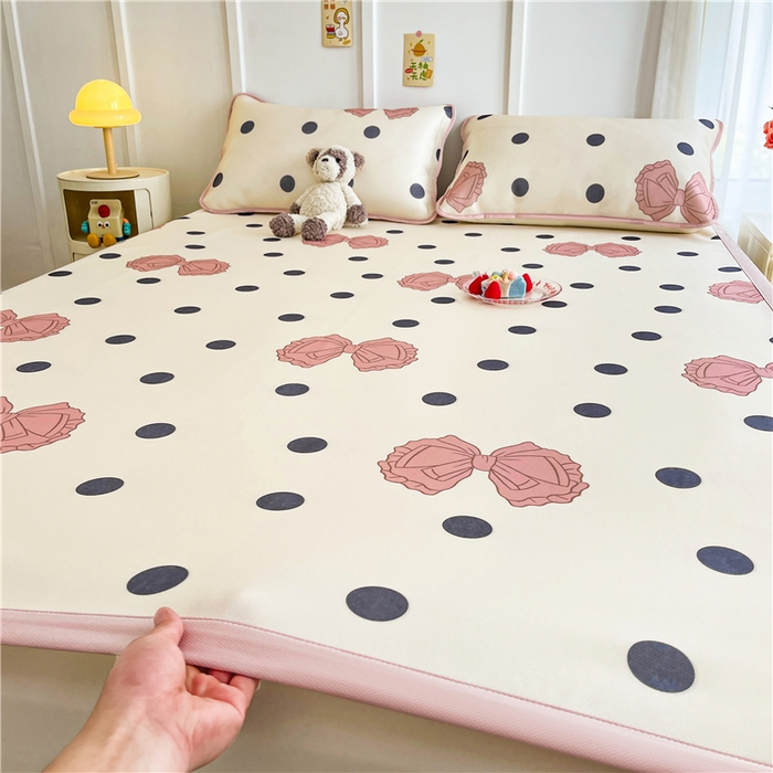 91家纺网 家纺一手货源 找家纺 喜居 2024新款A类凉感冰丝凉席 粉色蝴蝶结