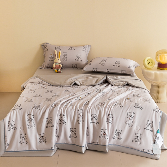 91家纺网 家纺一手货源 找家纺 2024新A类40S天丝莫代尔夏被四件套竹纤维凉感空调被卡通儿童夏凉被被子被芯幸福一家