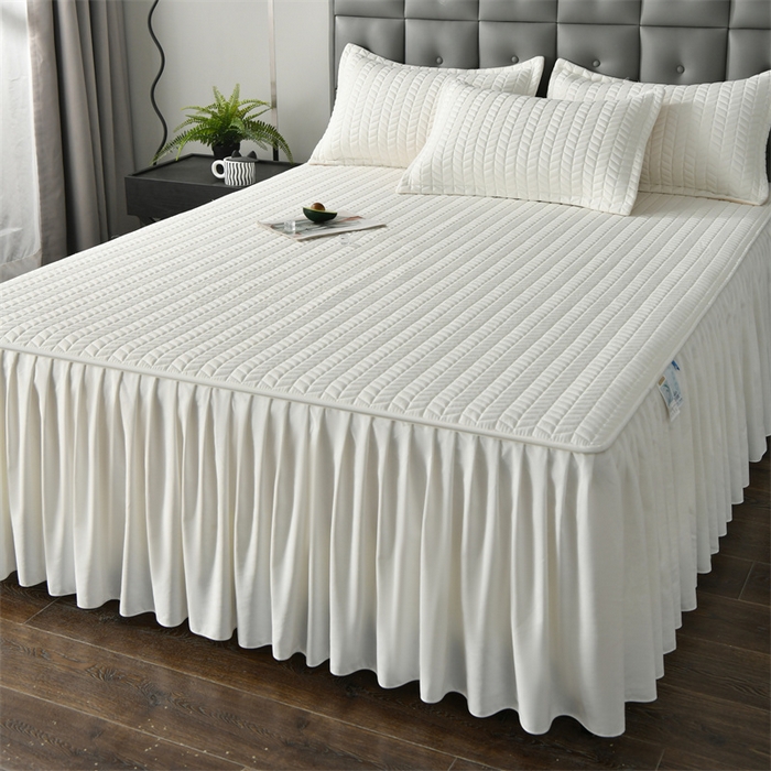 91家纺网 家纺一手货源 找家纺 鑫钰 2024新款10mm加厚天丝乳胶凉席床裙款 床裙款-冰川白