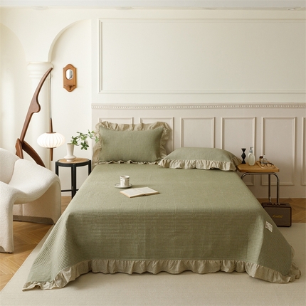 有货 2024新款单层纱床盖夏被四件套-如意梅花 如意梅花-艾绿