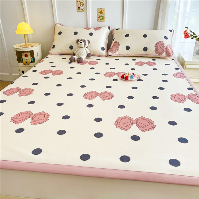 91家纺网 家纺一手货源 找家纺 喜居 2024新款A类凉感冰丝凉席 粉色蝴蝶结