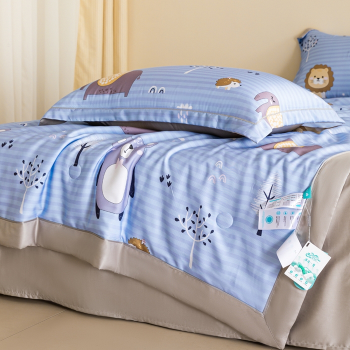 91家纺网 家纺一手货源 找家纺 2024新A类40S天丝莫代尔夏被四件套竹纤维凉感空调被卡通儿童夏凉被被子被芯森林精灵
