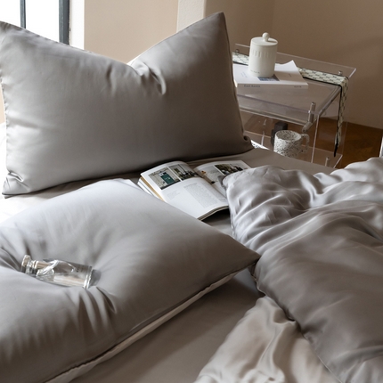 91家纺网 家纺一手货源 找家纺 佳汐蓝 2024新款AB版高支高密莱赛尔兰精天丝柔系列 单枕套 实拍图 柔-经典灰+椰子灰