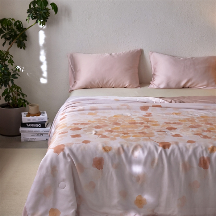 91家纺网 家纺一手货源 找家纺 安莱生活 2024新款莱赛尔天丝50支宽边工艺款单夏被被子被芯 叶暖