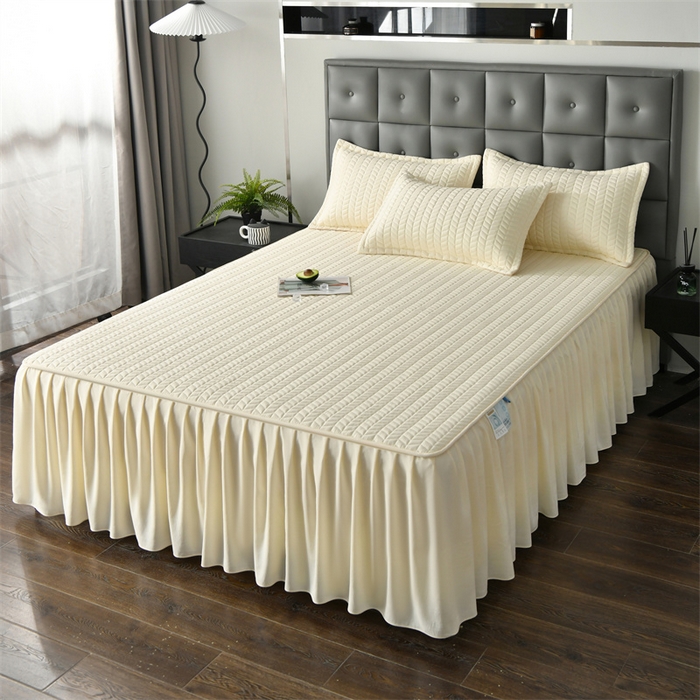 91家纺网 家纺一手货源 找家纺 鑫钰 2024新款10mm加厚天丝乳胶凉席床裙款 床裙款-浅米黄