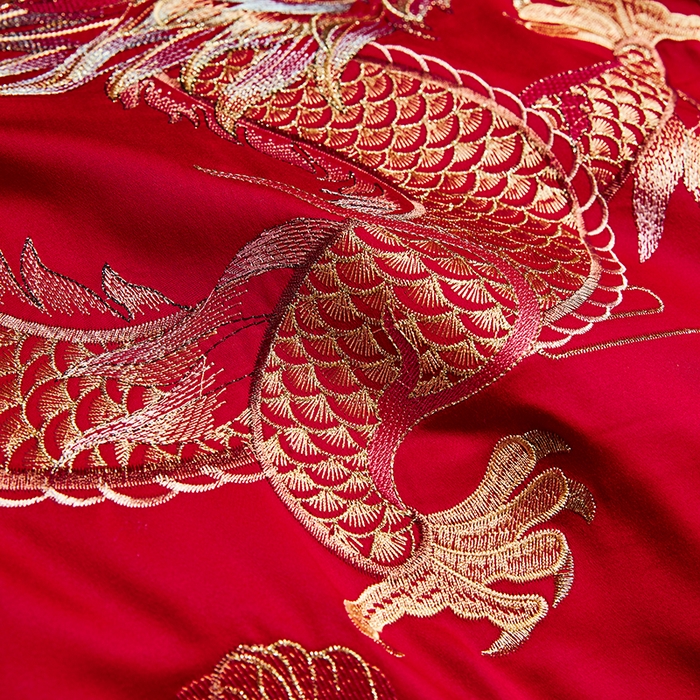 91家纺网 家纺一手货源 找家纺 晶缦家纺 2024纯棉全棉60支贡缎长绒棉刺绣花婚庆四件套--绣花贴边床单款 龙跃凤鸣