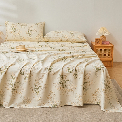 居眠 2024新款A类全棉老粗布印花单品床单 绿蔓