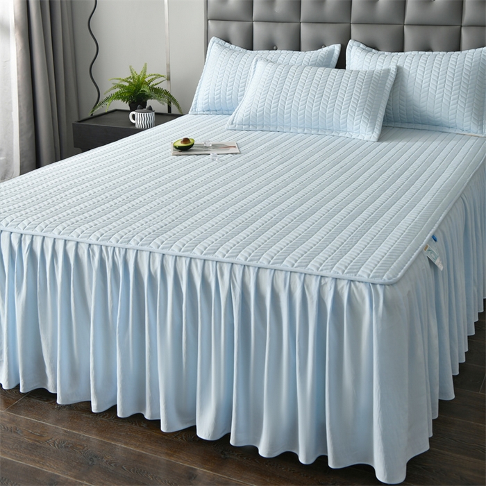 91家纺网 家纺一手货源 找家纺 鑫钰 2024新款10mm加厚天丝乳胶凉席床裙款 床裙款-天空蓝