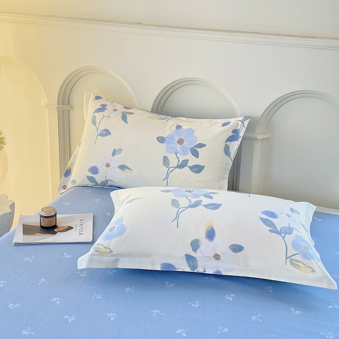 91家纺网 家纺一手货源 找家纺 珂博家纺 2024新款轻柔感全棉印花纯棉四件套 蓝色花海