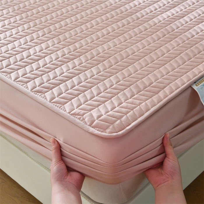 91家纺网 家纺一手货源 找家纺 鑫钰 2024新款10mm加厚天丝乳胶凉席床笠款 少女粉