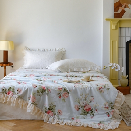 91家纺网 家纺一手货源 找家纺 菊上 2024新款纯棉夏被-双层蕾丝法式印花款 梦菲