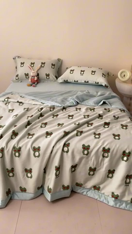91家纺网 家纺一手货源 找家纺 2024新A类40S天丝莫代尔夏被四件套竹纤维凉感空调被卡通儿童夏凉被被子被芯小小青蛙