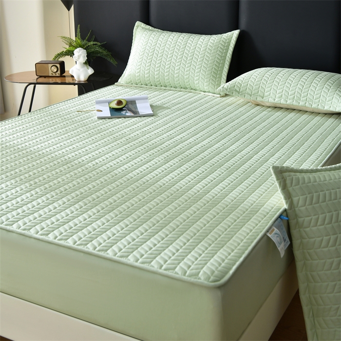 91家纺网 家纺一手货源 找家纺 鑫钰 2024新款10mm加厚天丝乳胶凉席床笠款 清新绿