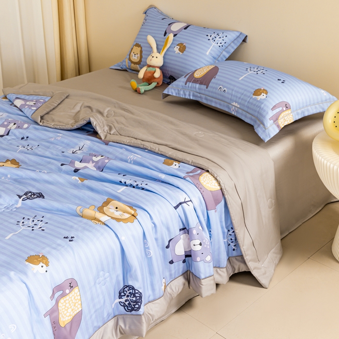 91家纺网 家纺一手货源 找家纺 2024新A类40S天丝莫代尔夏被四件套竹纤维凉感空调被卡通儿童夏凉被被子被芯森林精灵