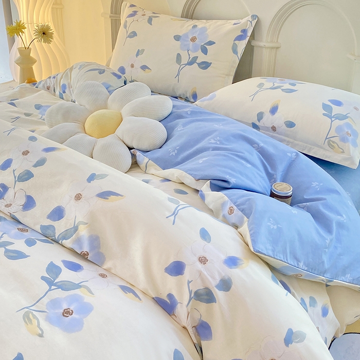 91家纺网 家纺一手货源 找家纺 珂博家纺 2024新款轻柔感全棉印花纯棉四件套 蓝色花海