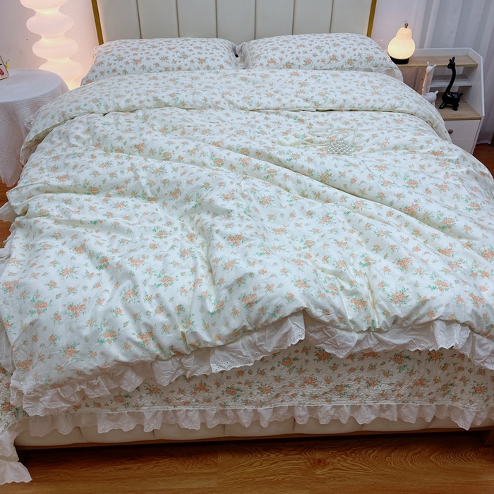 91家纺网 家纺一手货源 找家纺 暖居 2024新款砂洗棉花被套全棉床盖四件套绗缝夹棉纯棉床盖三件套 木兮