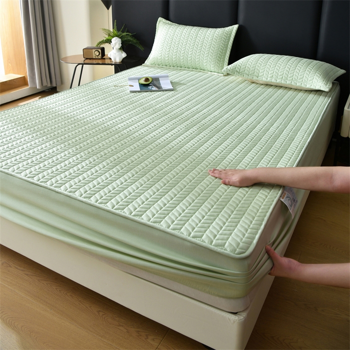 91家纺网 家纺一手货源 找家纺 鑫钰 2024新款10mm加厚天丝乳胶凉席床笠款 清新绿