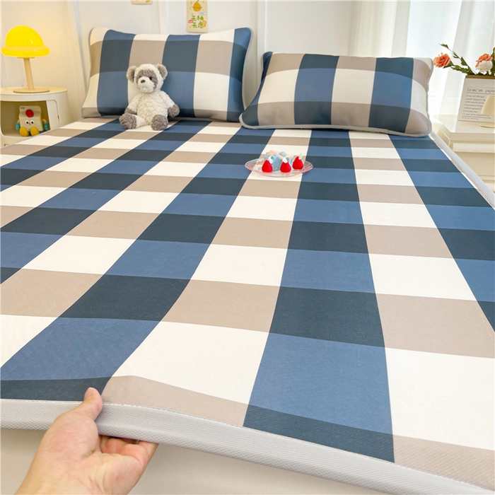 91家纺网 家纺一手货源 找家纺 喜居 2024新款A类凉感冰丝凉席 蓝大格