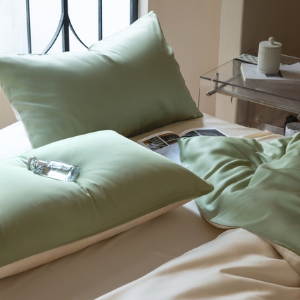 91家纺网 家纺一手货源 找家纺 佳汐蓝 2024新款AB版高支高密莱赛尔兰精天丝柔系列 单枕套 实拍图 柔-生态绿+梧桐杏