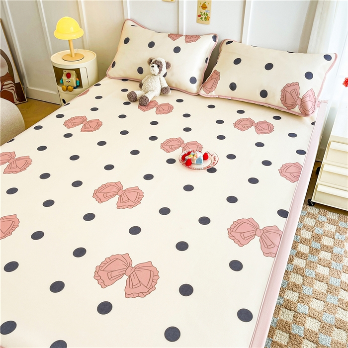 91家纺网 家纺一手货源 找家纺 喜居 2024新款A类凉感冰丝凉席 粉色蝴蝶结