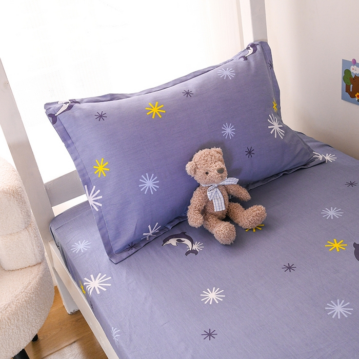 91家纺网 家纺一手货源 找家纺 茗婷家纺 2025新款13372全棉纯棉宿舍学生床笠 海豚语蓝