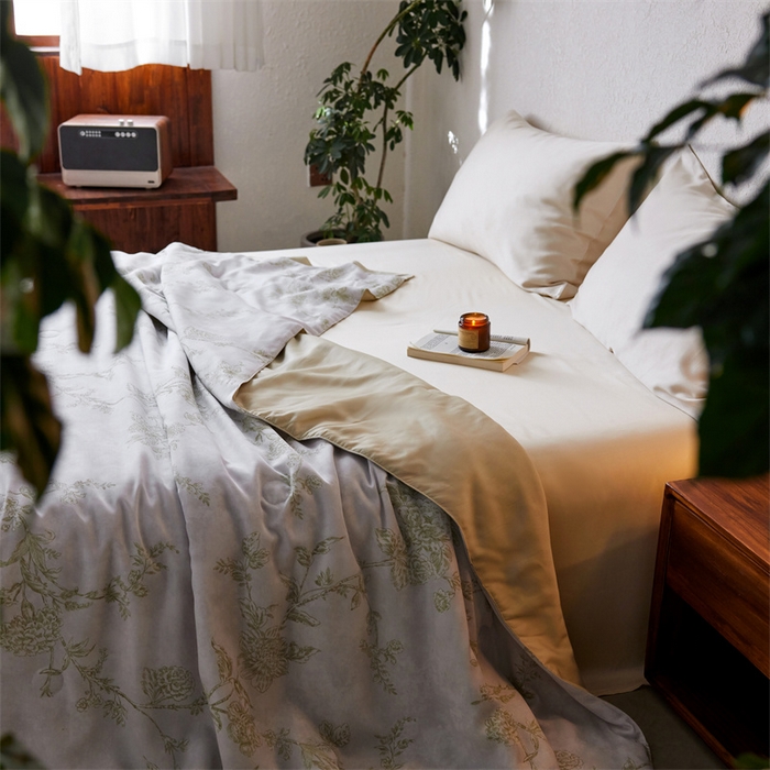 91家纺网 家纺一手货源 找家纺 安莱生活 2024新款莱赛尔天丝50支宽边工艺款单夏被被子被芯 美人焦-绿