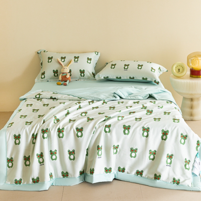 91家纺网 家纺一手货源 找家纺 2024新A类40S天丝莫代尔夏被四件套竹纤维凉感空调被卡通儿童夏凉被被子被芯小小青蛙