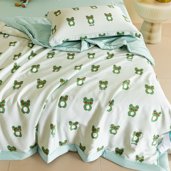 91家纺网 家纺一手货源 找家纺 2024新A类40S天丝莫代尔夏被四件套竹纤维凉感空调被卡通儿童夏凉被被子被芯小小青蛙