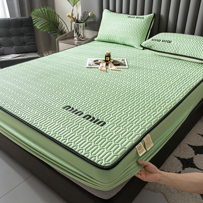 91家纺网 家纺一手货源 找家纺 鑫钰 2024新款mimi款原棉大豆床笠 minmin-仙草绿