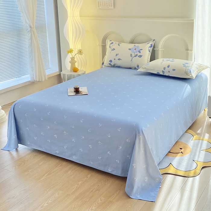 91家纺网 家纺一手货源 找家纺 珂博家纺 2024新款轻柔感全棉印花单品四件套系列-单床单单床笠 蓝色花海