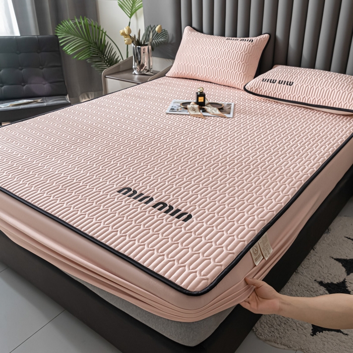 91家纺网 家纺一手货源 找家纺 鑫钰 2024新款mimi款原棉大豆床笠 minmin-香妃粉