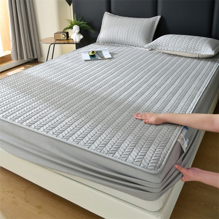 91家纺网 家纺一手货源 找家纺 鑫钰 2024新款10mm加厚天丝乳胶凉席床笠款 淡雅灰